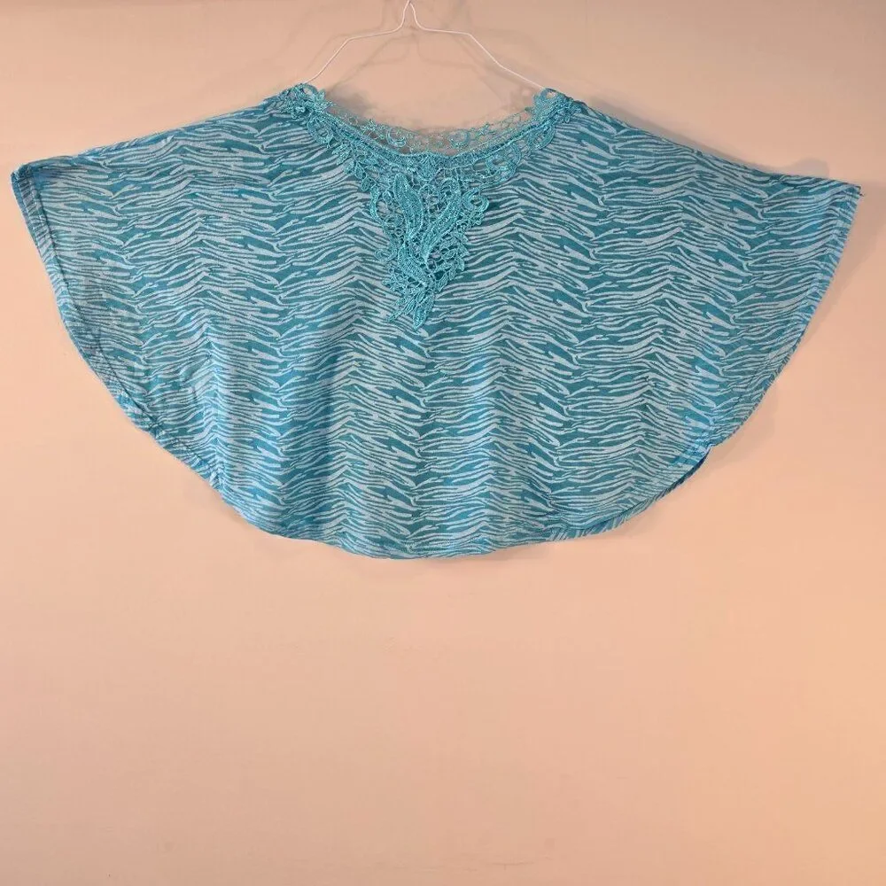 Girls Dolman Sleeve Top Blue Lace Embroidery Cropped Shirt Grane Size Medium